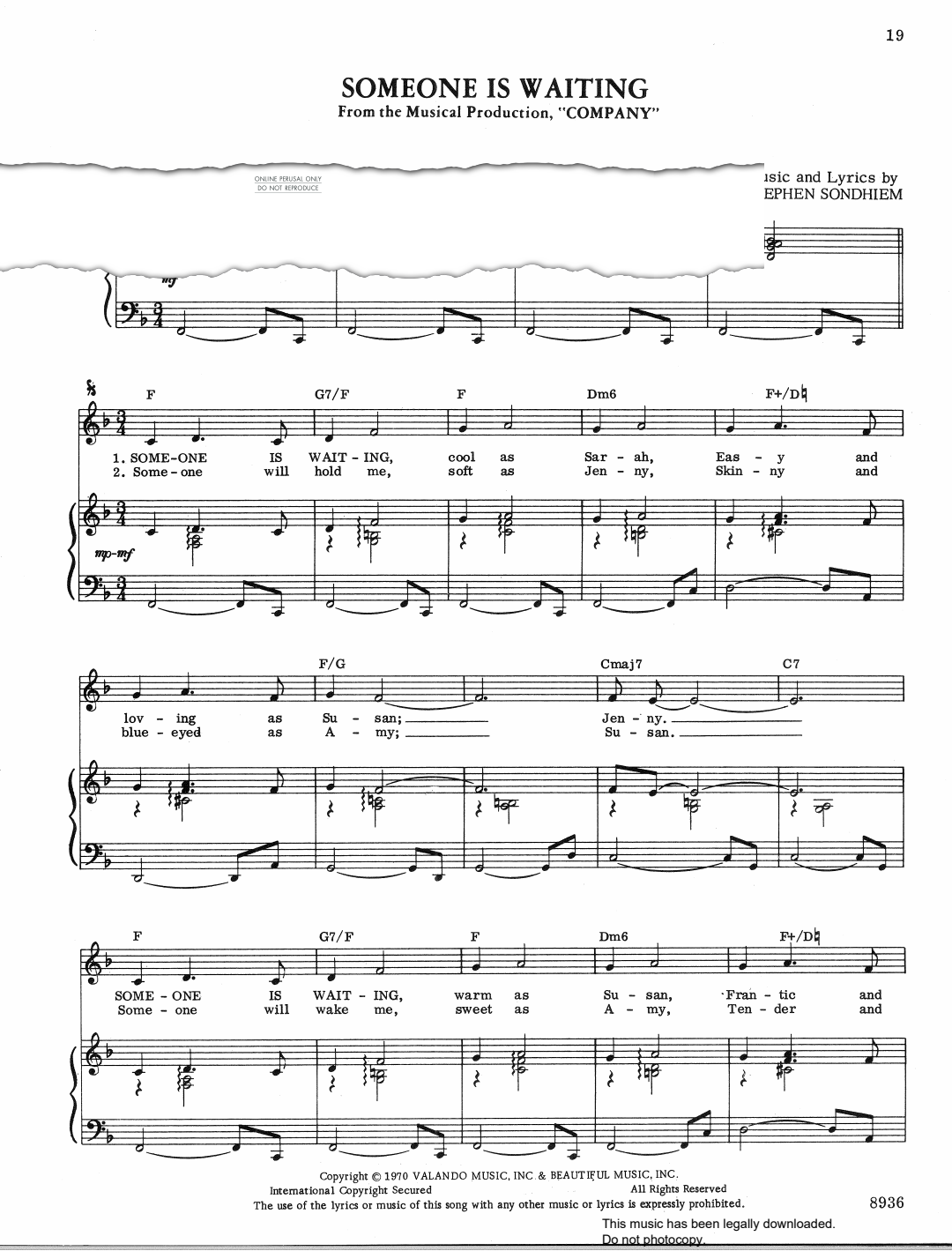 Product gallery: Page 1 of 1 Someone Is Waiting (from 'Company'), Stephen Sondheim