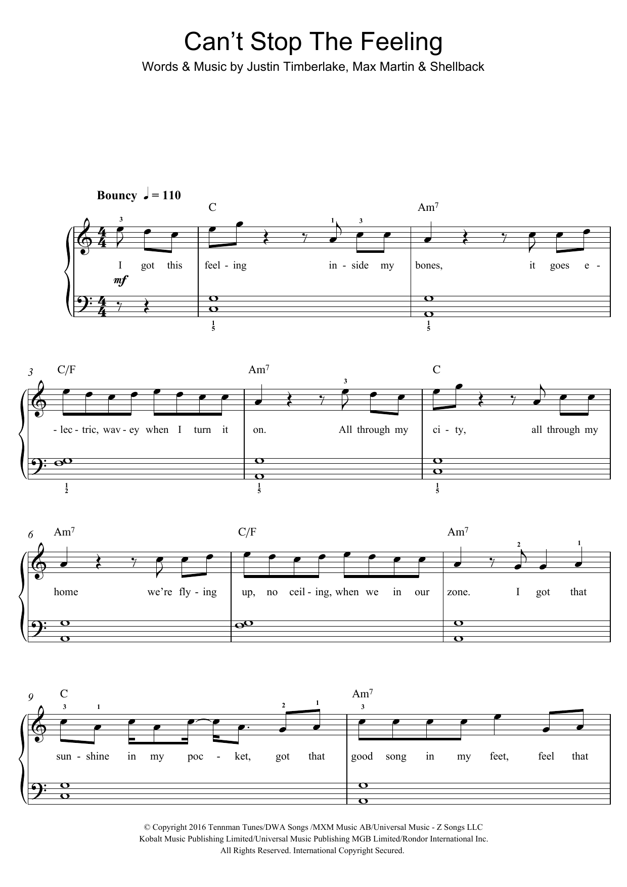 Produktgalerie: Seite 1 von 1 Can't Stop The Feeling, Justin Timberlake, Gesang, Gitarre, Klavier