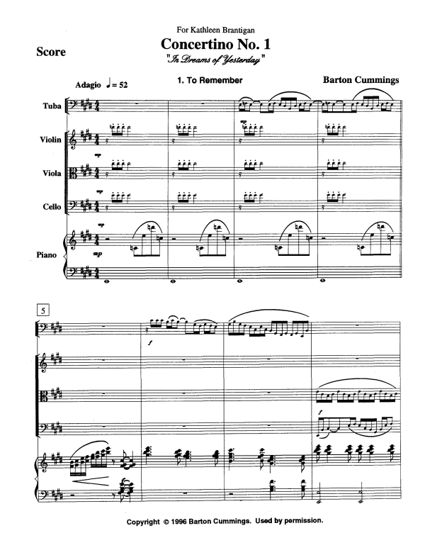 Produktgalerie: Seite 1 von 11 Concertino No. 1 - 4 Movements, , Gemischtes Ensemble Tuba, Violine, Viola, Violoncello und Klavier