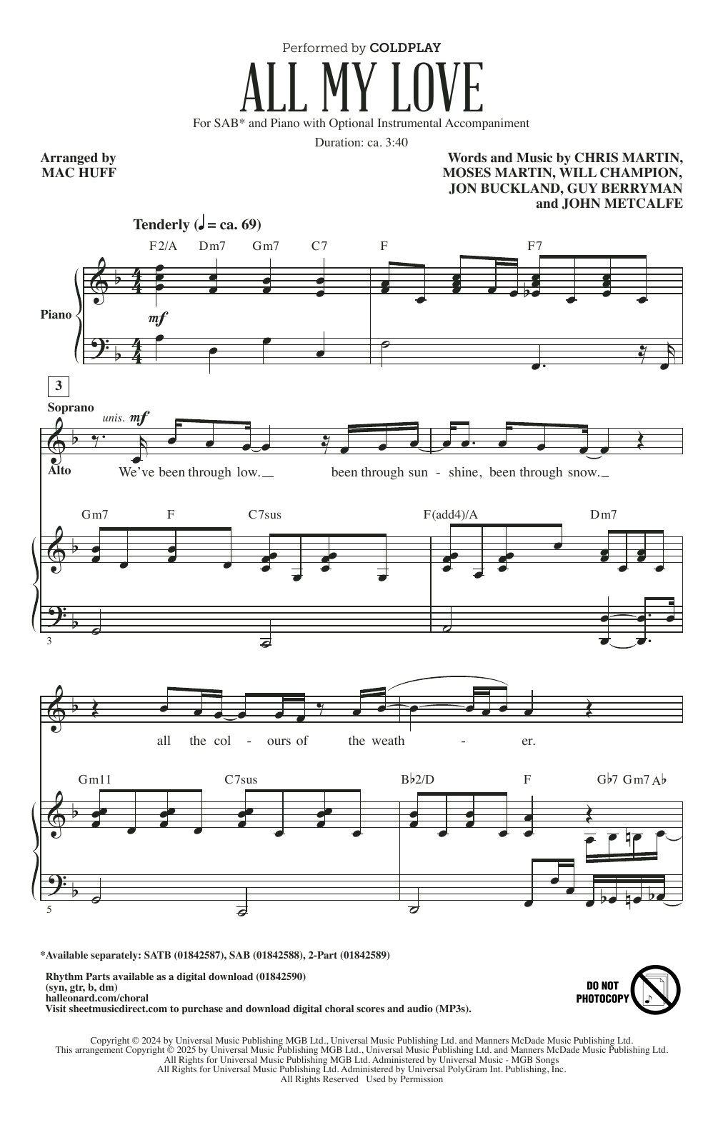Produktbild zu: All My Love (arr. Mac Huff)