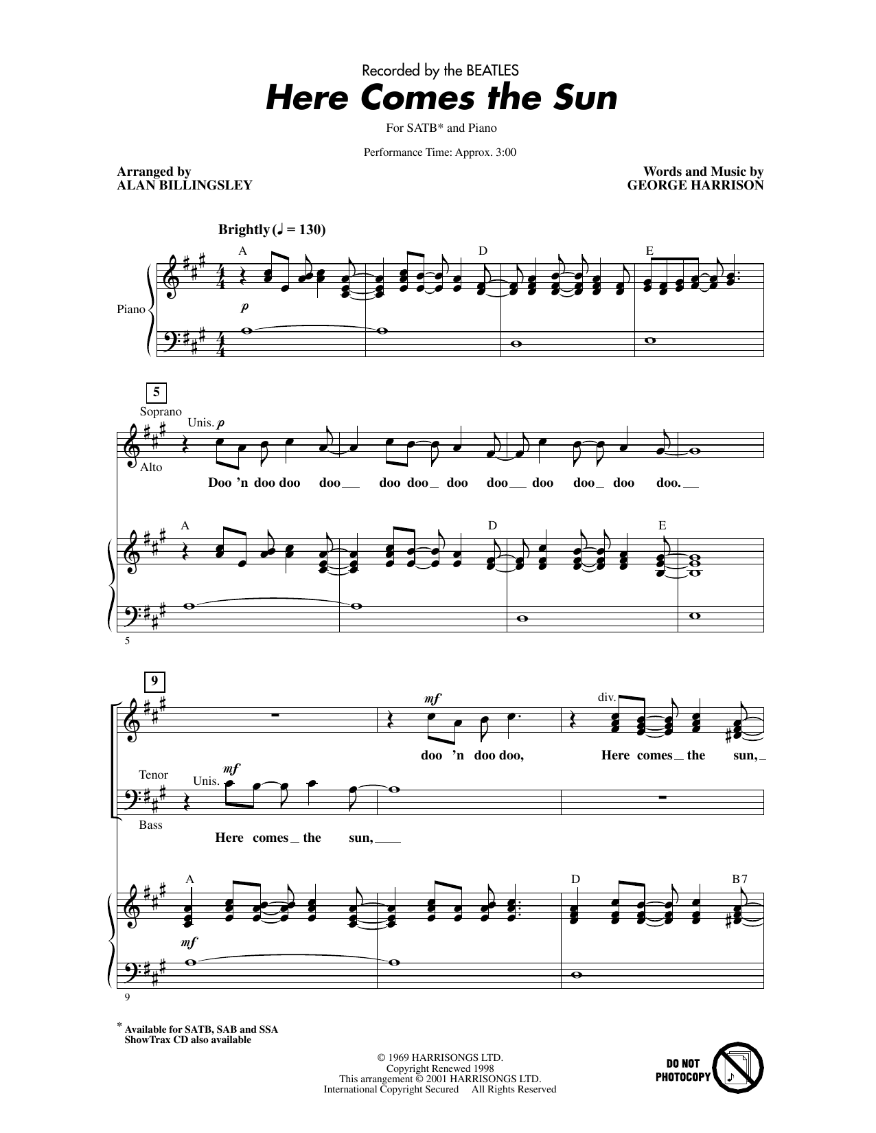 Produktgalerie: Seite 1 von 1 Here Comes The Sun (arr. Alan Billingsley), The Beatles, Chor