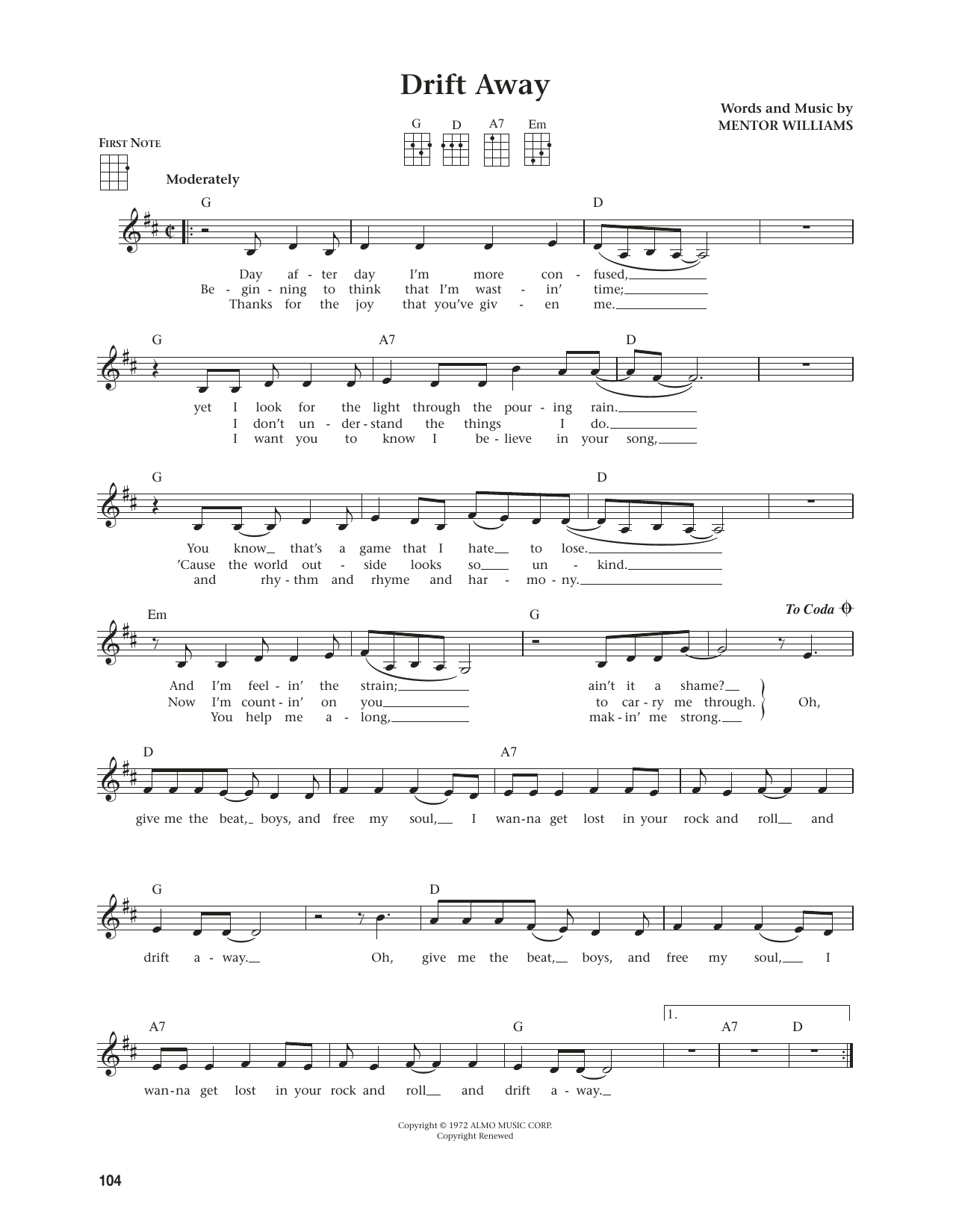 Produktgalerie: Seite 1 von 1 Drift Away (from The Daily Ukulele) (arr. Jim Beloff), Dobie Gray, Ukulele