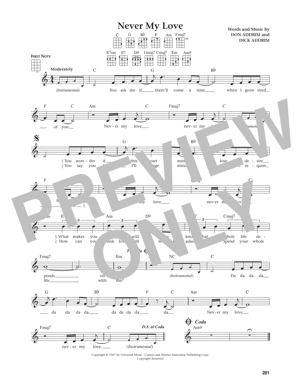 Produktgalerie: Seite 1 von 1 Never My Love (from The Daily Ukulele) (arr. Jim Beloff), The Association, Ukulele