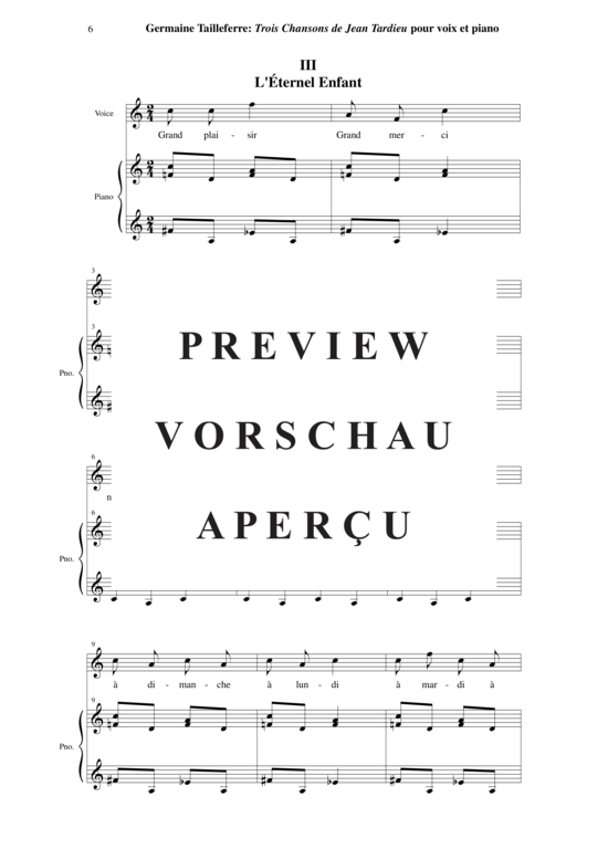 Product gallery: Page 7 of 8 Trois Chansons de Jean Tardieu , , (voice high + piano)