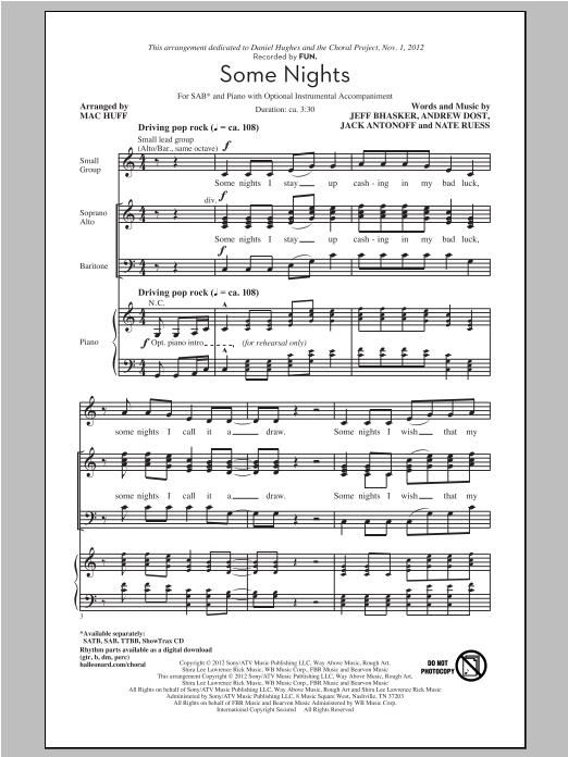 Product picture to: Some Nights (arr. Mac Huff)