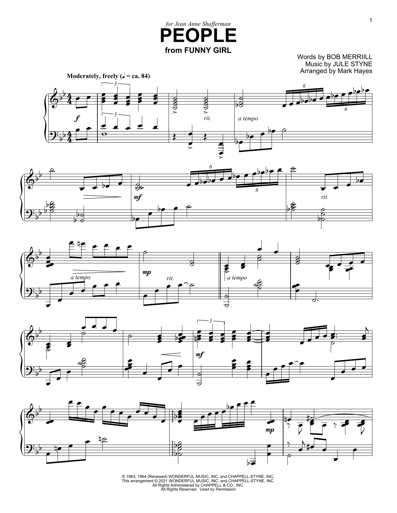 Produktbild zu: People (from Funny Girl) (arr. Mark Hayes)