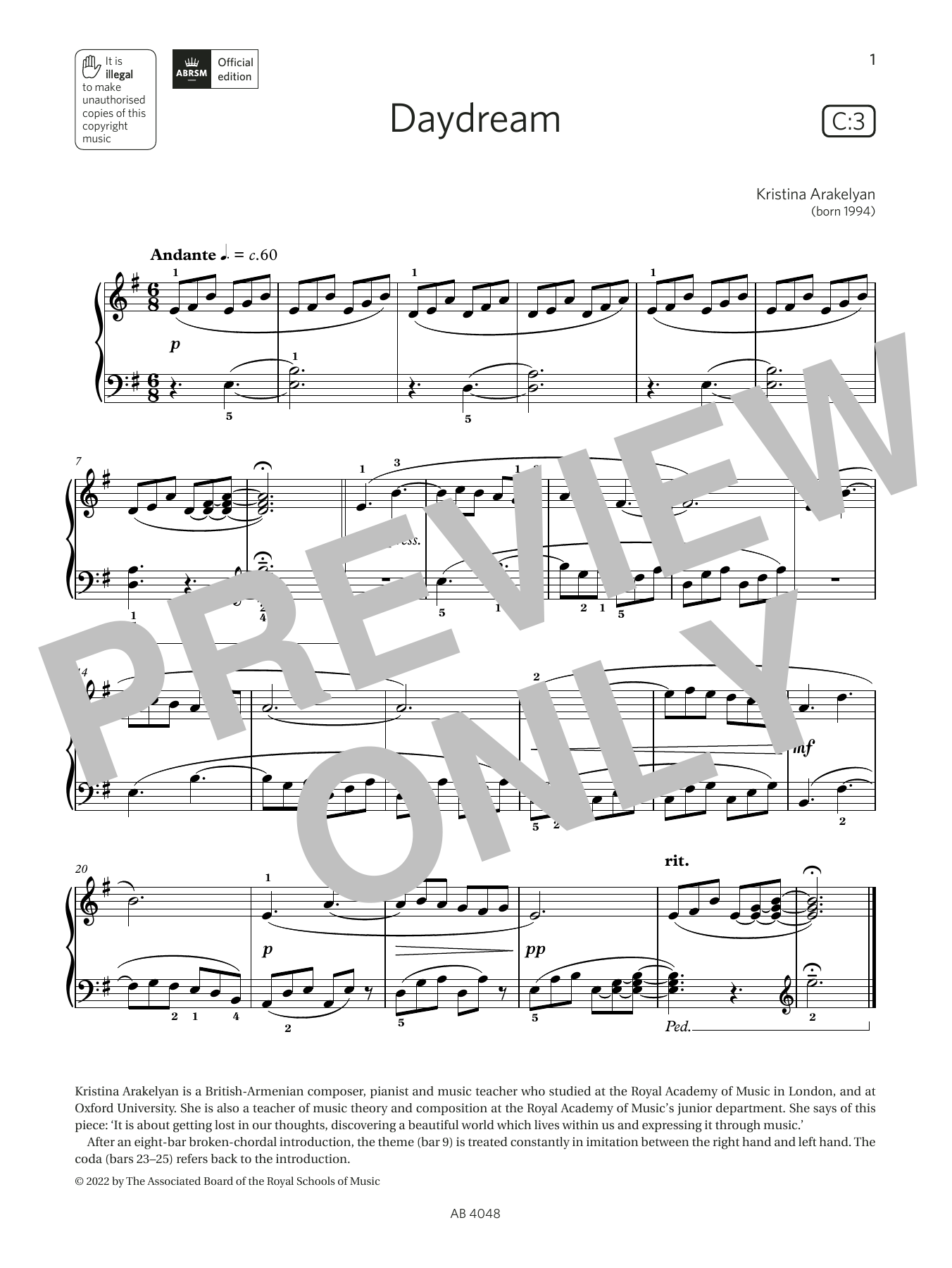 Product picture to: Daydream (Grade 2, list C3, from the ABRSM Piano Syllabus 2023 & 2024)