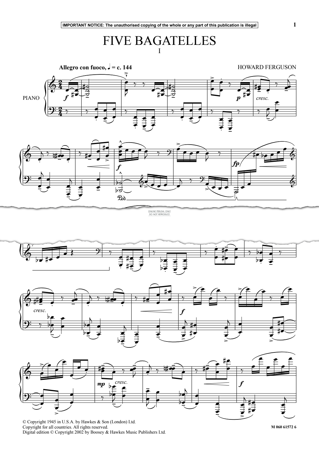 Produktgalerie: Seite 1 von 1 Five Bagatelles (I), Howard Ferguson, Klavier