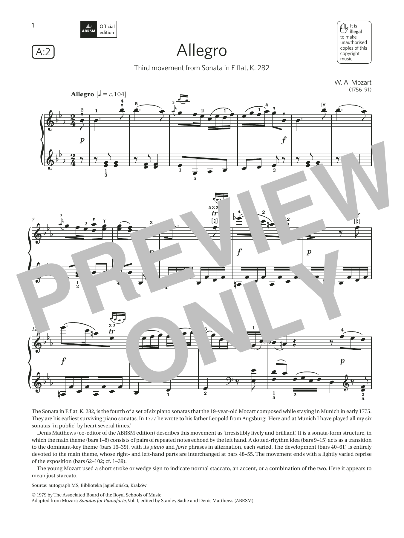 Product picture to: Allegro (Grade 6, list A2, from the ABRSM Piano Syllabus 2021 & 2022)