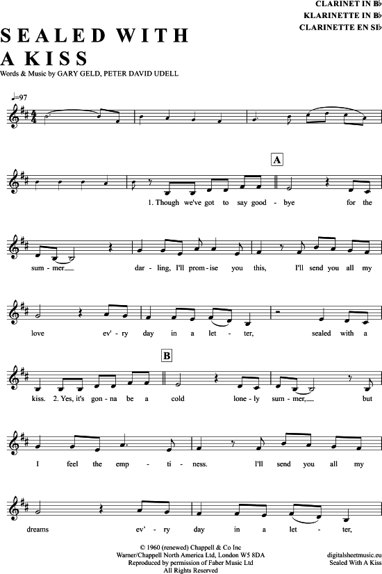 Product gallery: Page 1 of 4 Sealed With A Kiss , Donovan, Jason, Clarinet in B-flat