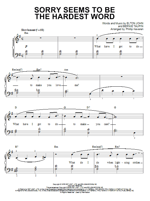 Product gallery: Page 1 of 1 Sorry Seems To Be The Hardest Word (arr. Phillip Keveren), Elton John