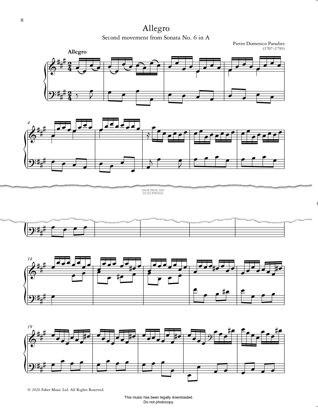 Produktbild zu: Allegro (2nd movt from Sonata No. 6 in A)