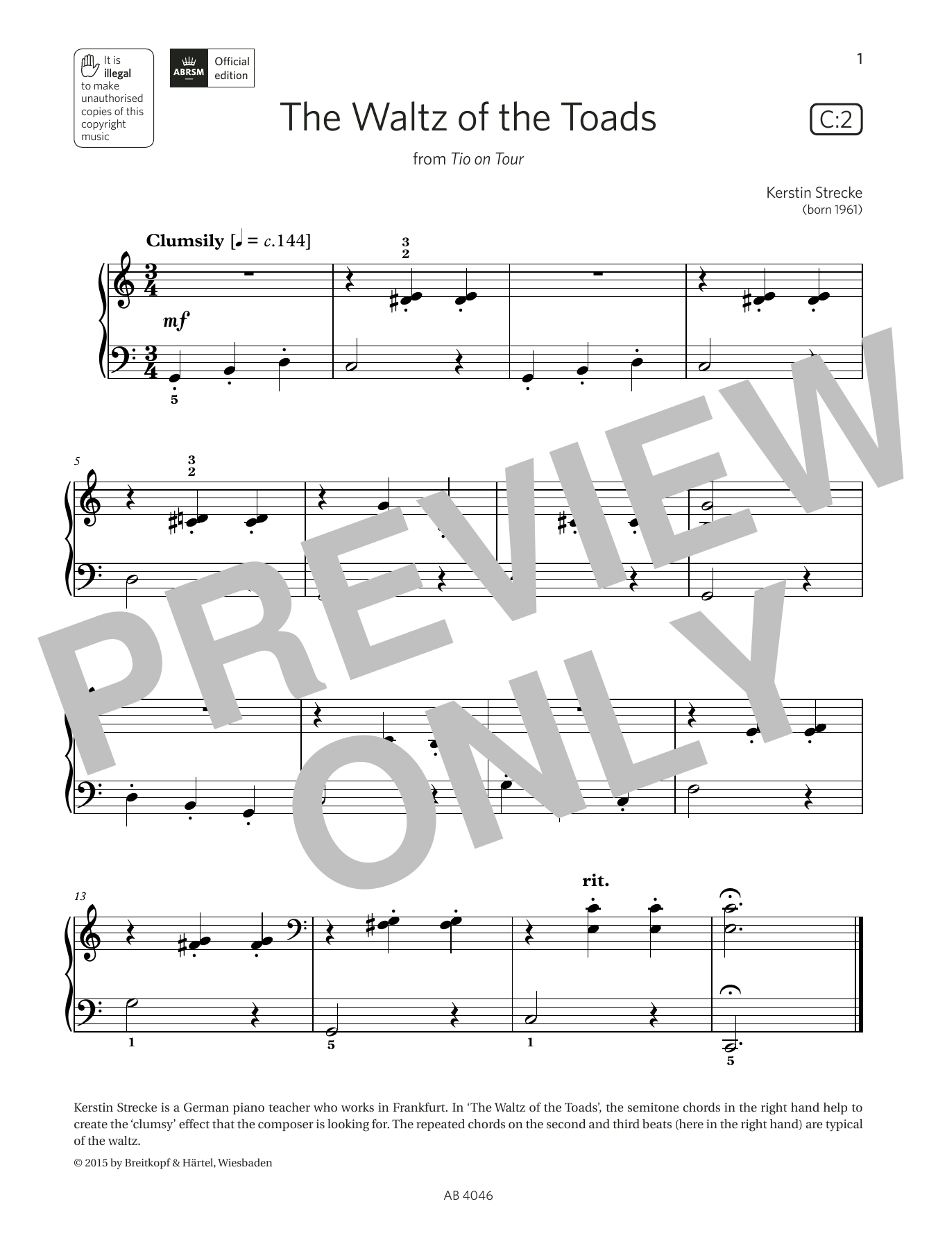 Produktbild zu: The Waltz of the Toads (Grade Initial, list C2, from the ABRSM Piano Syllabus 2023 & 2024)
