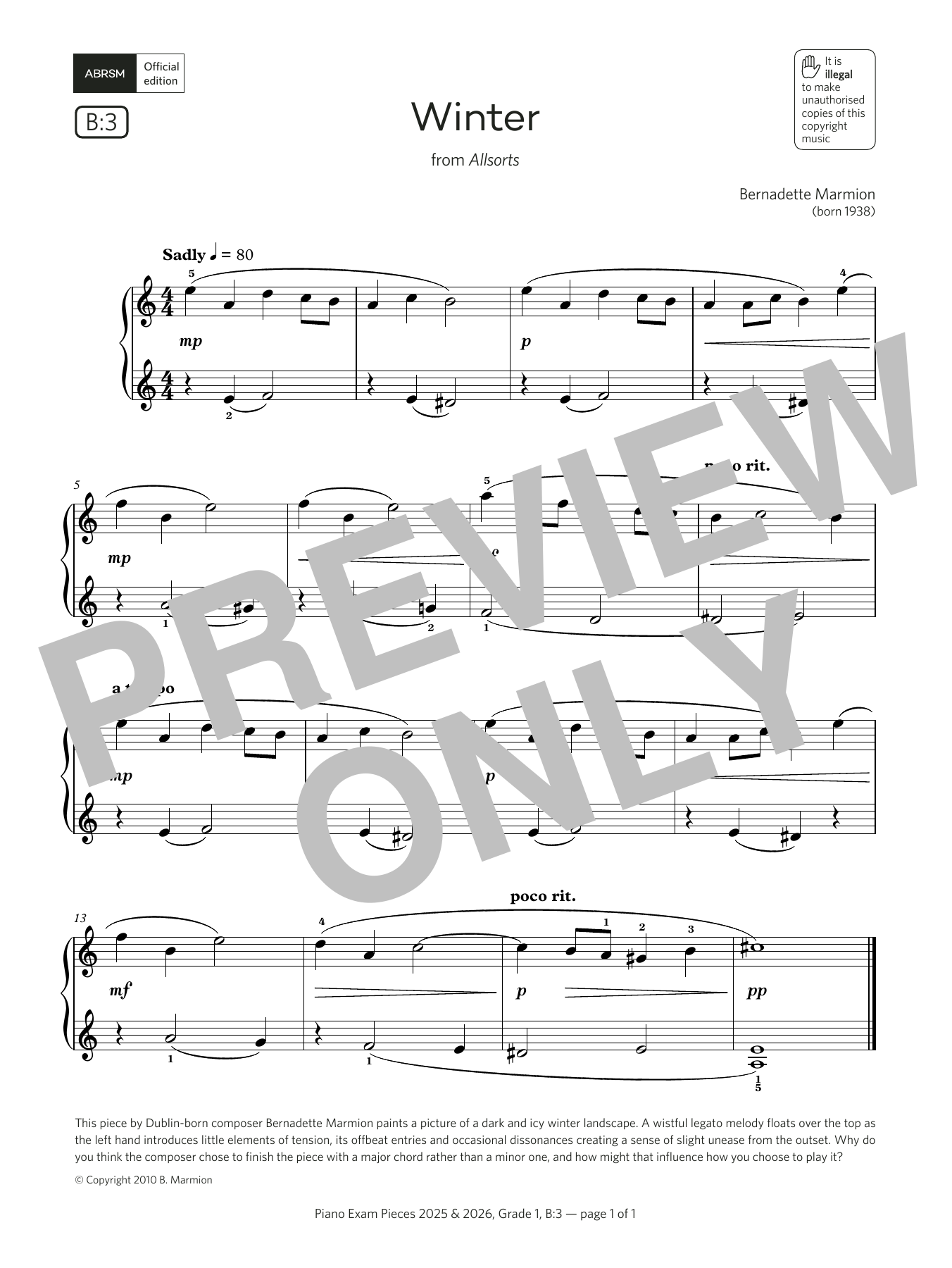 Produktbild zu: Winter (Grade 1, list B3, from the ABRSM Piano Syllabus 2025 & 2026)