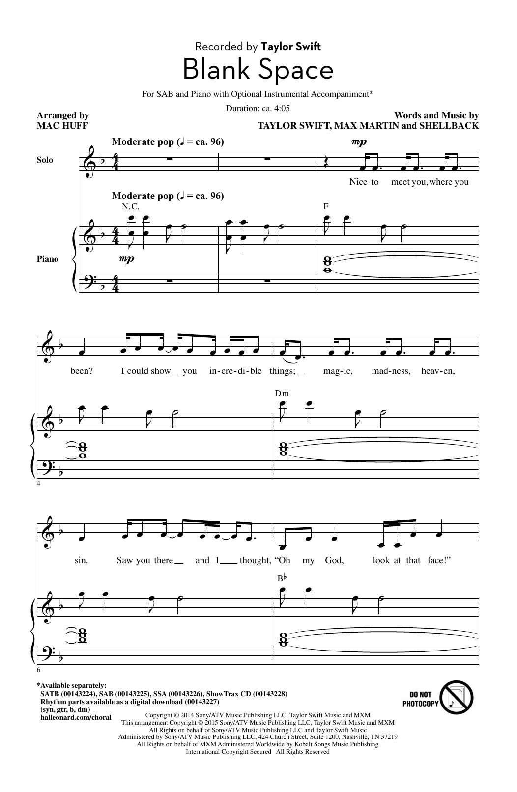 Produktbild zu: Blank Space (arr. Mac Huff)