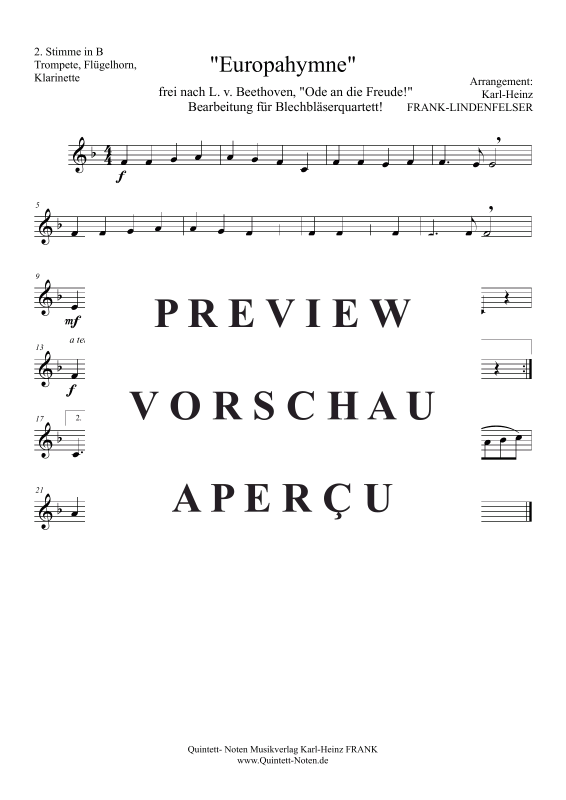 Produktgalerie: Seite 7 von 11 Europahymne (aus Ode an die Freude) , , flexibles Blechbläserquartett