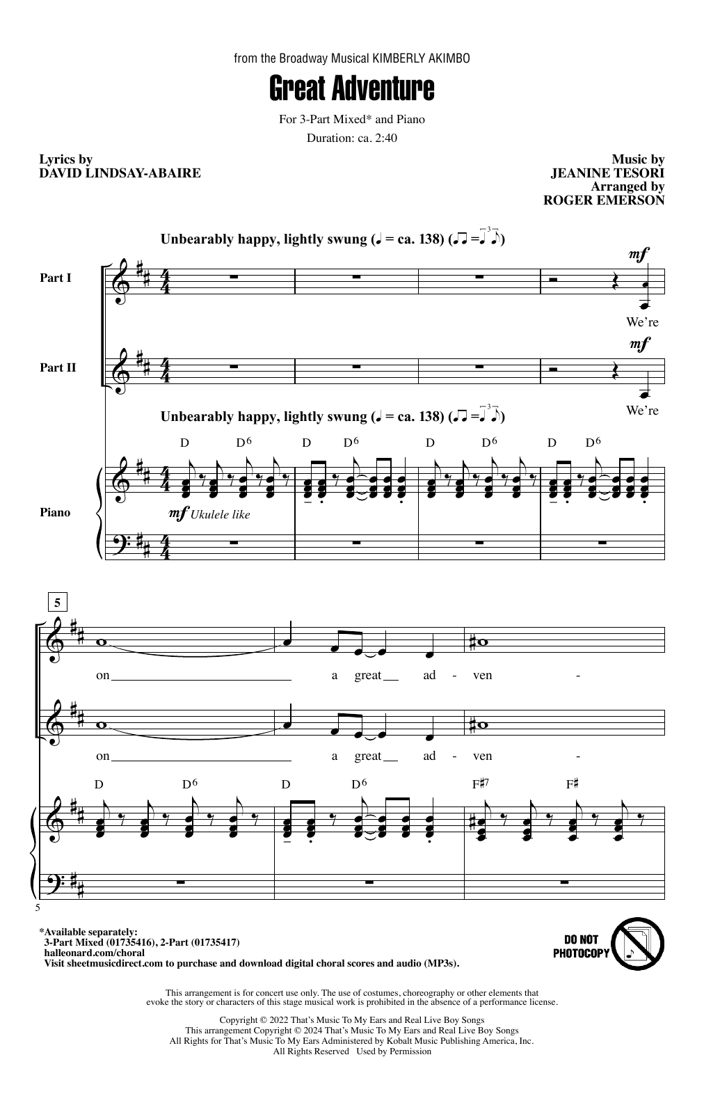 Product picture to: Great Adventure (from Kimberly Akimbo) (arr. Roger Emerson)