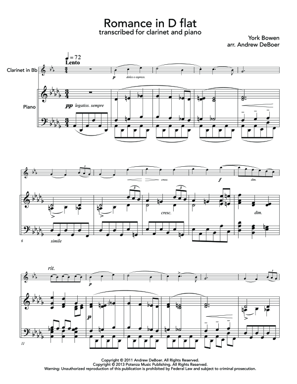 Product gallery: Page 1 of 11 Romance in D-Flat, , (clarinet in Bb and piano)