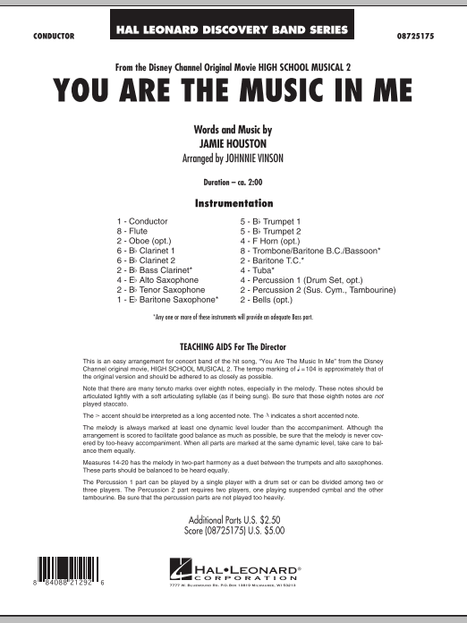 Product picture to: You Are The Music In Me (from High School Musical 2) - Full Score