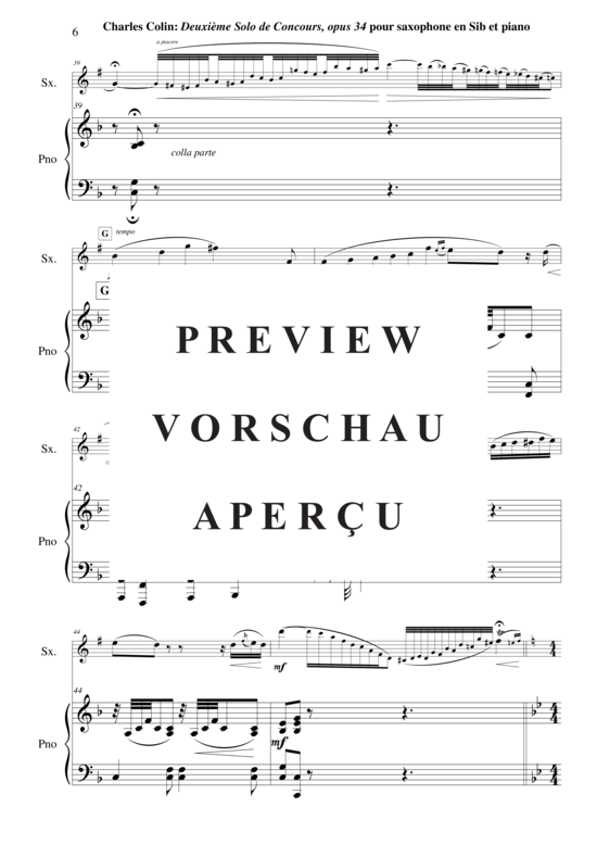 Product gallery: Page 7 of 17 Solo de Concours no. 2, Opus 34 , , (soprano/tenor saxophone + piano)