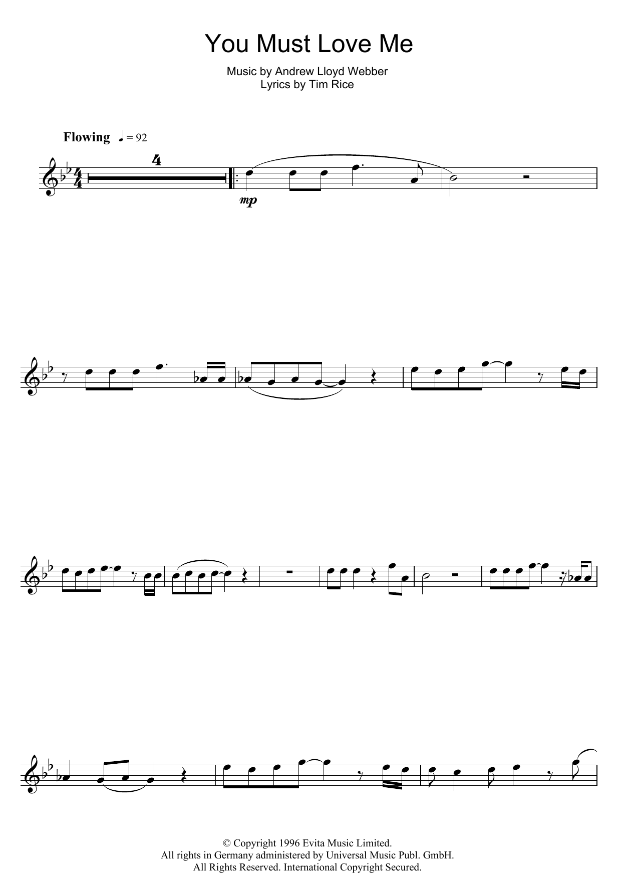 Product gallery: Page 1 of 1 You Must Love Me (from Evita), Andrew Lloyd Webber