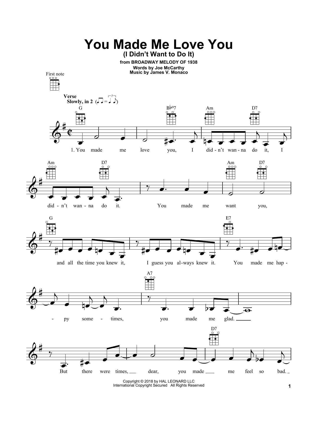 Product gallery: Page 1 of 1 You Made Me Love You (I Didn't Want To Do It), James V. Monaco