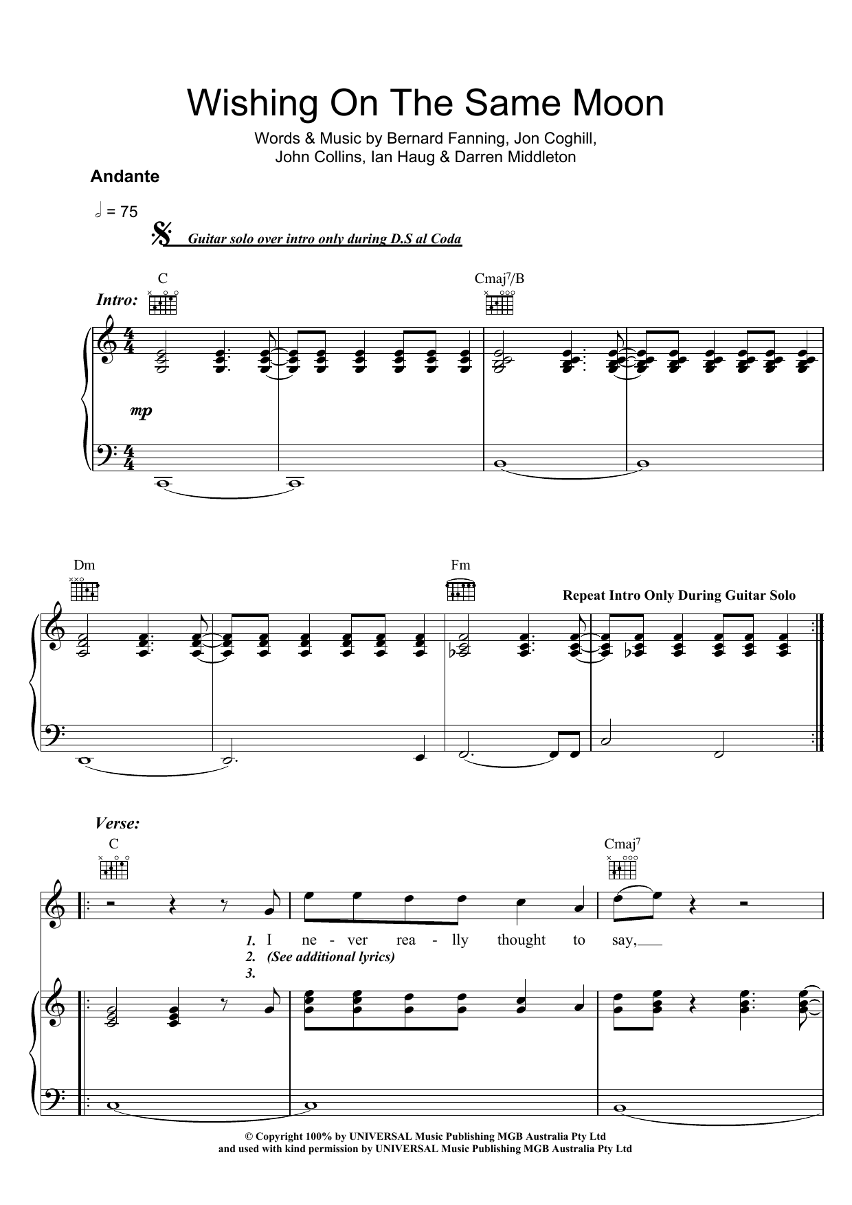 Produktgalerie: Seite 1 von 1 Wishing On The Same Moon, Powderfinger, Gesang, Gitarre, Klavier