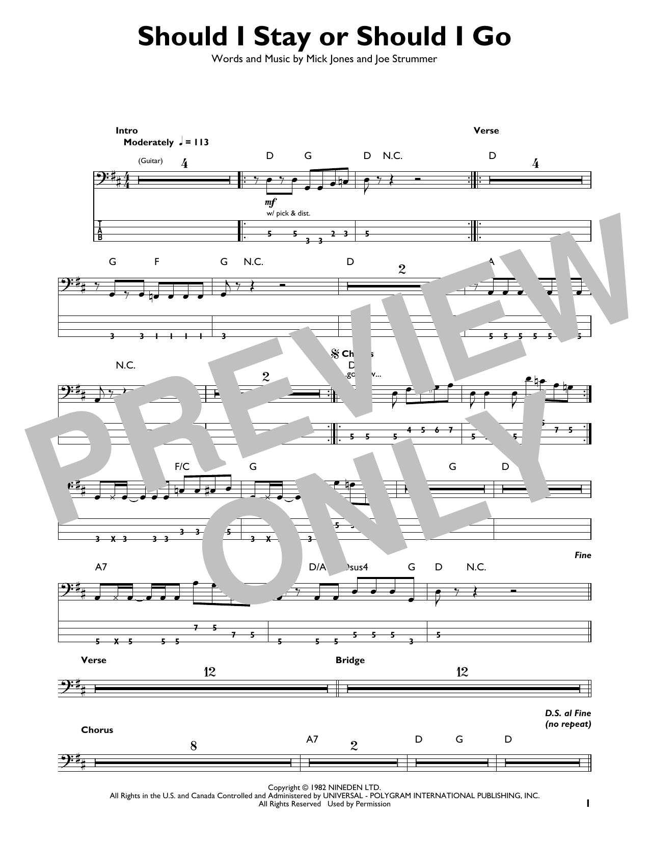 Produktgalerie: Seite 1 von 1 Should I Stay Or Should I Go, The Clash, E-Bass, Gitarre