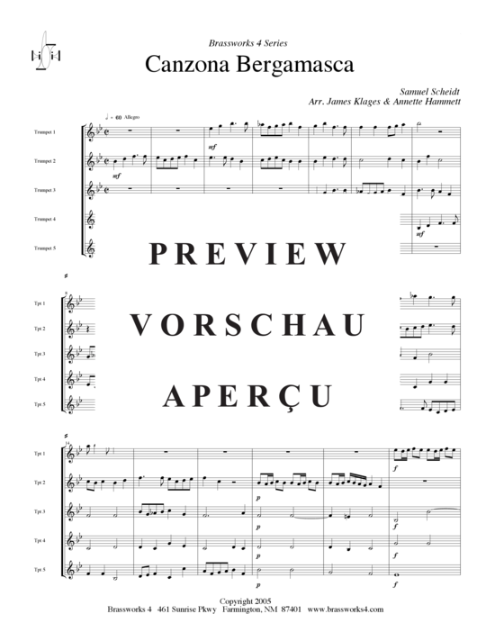 Produktgalerie: Seite 2 von 18 Canzona Bergamasca (Bb) , , Trompetenquintett