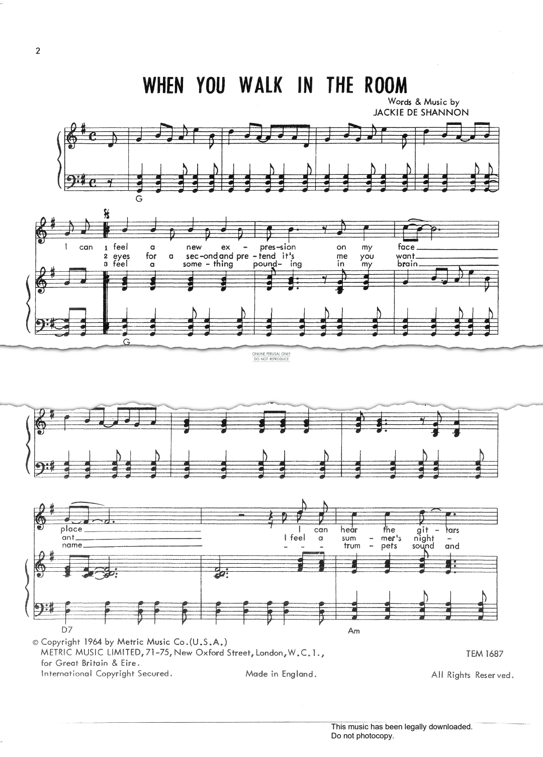 Produktgalerie: Seite 1 von 1 When You Walk In The Room, The Searchers, Gesang, Gitarre, Klavier