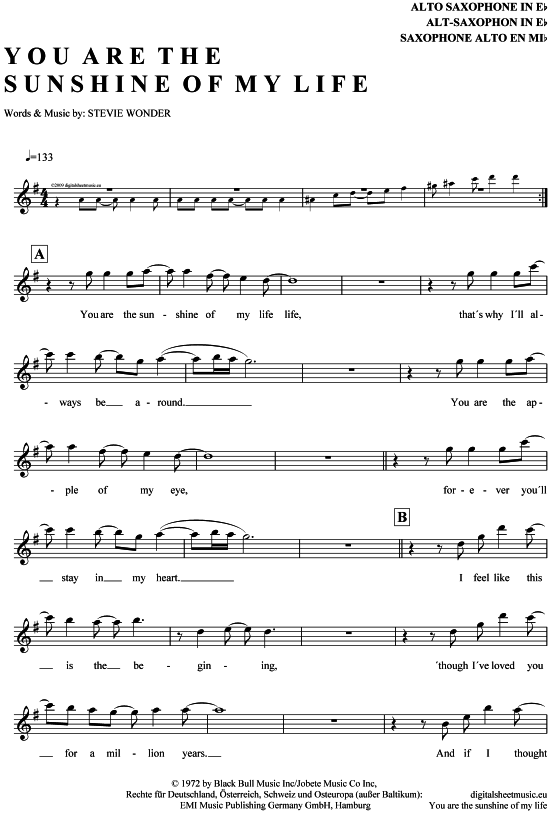Product gallery: Page 1 of 4 You are the sunshine of my life , Wonder, Stevie, Alto Saxophone