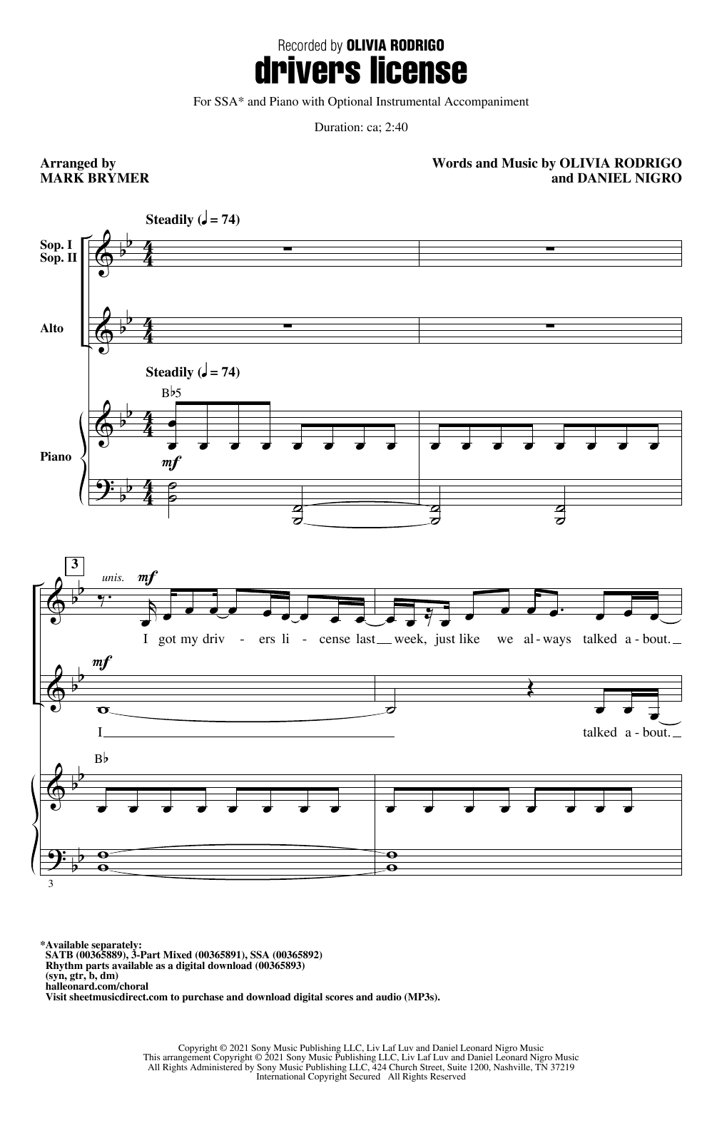 Produktgalerie: Seite 1 von 1 drivers license (arr. Mark Brymer), Olivia Rodrigo, Chor