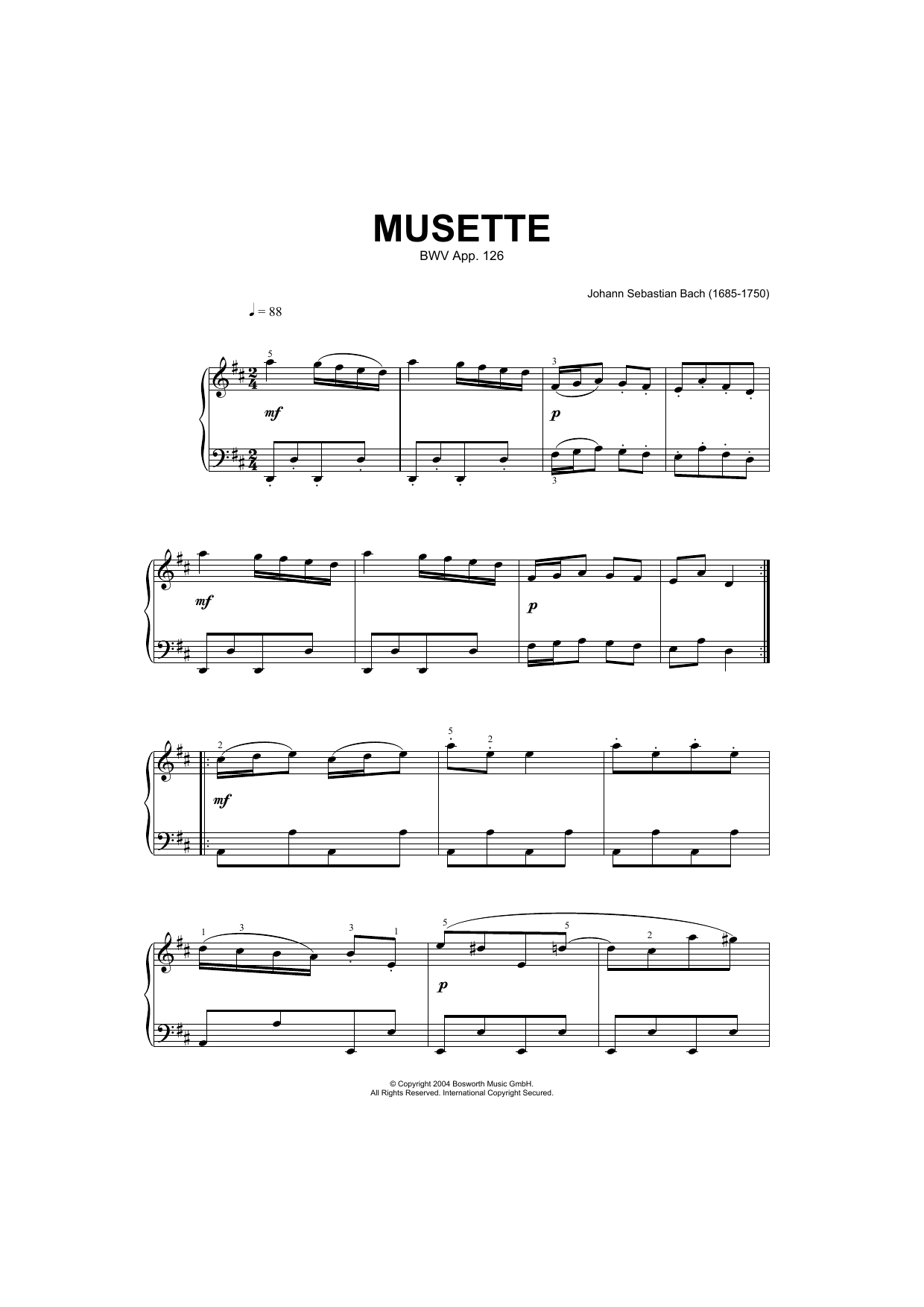 Produktgalerie: Seite 1 von 1 Musette In D Major, BWV App. 126, Johann Sebastian Bach, Klavier