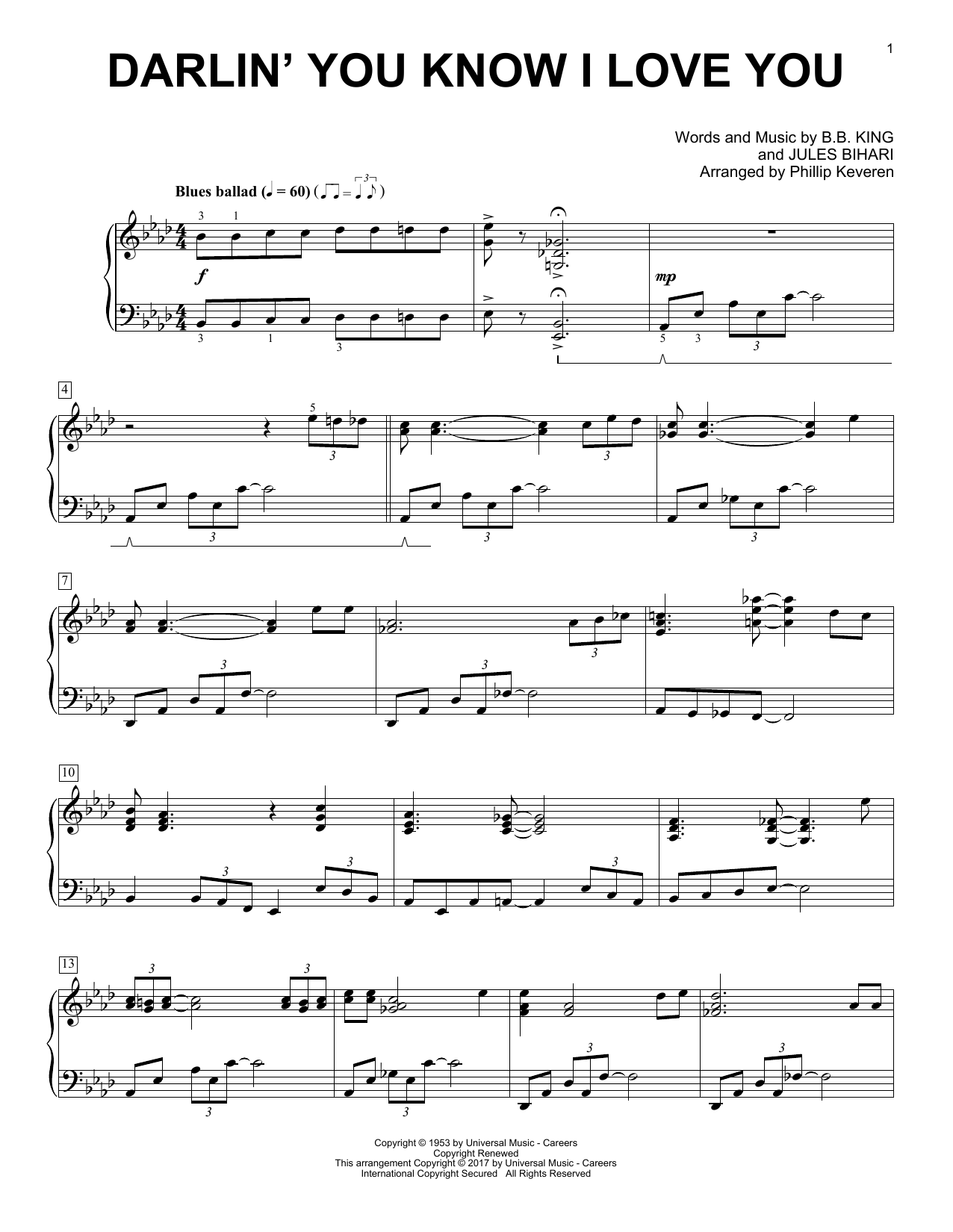 Product gallery: Page 1 of 1 Darlin' You Know I Love You (arr. Phillip Keveren), B.B. King