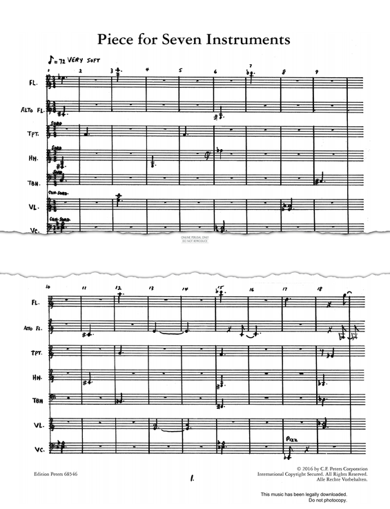 Produktgalerie: Seite 1 von 1 Piece For Seven Instruments, Morton Feldman, Flöte, Horn, Posaune, Trompete, Violine, Violoncello