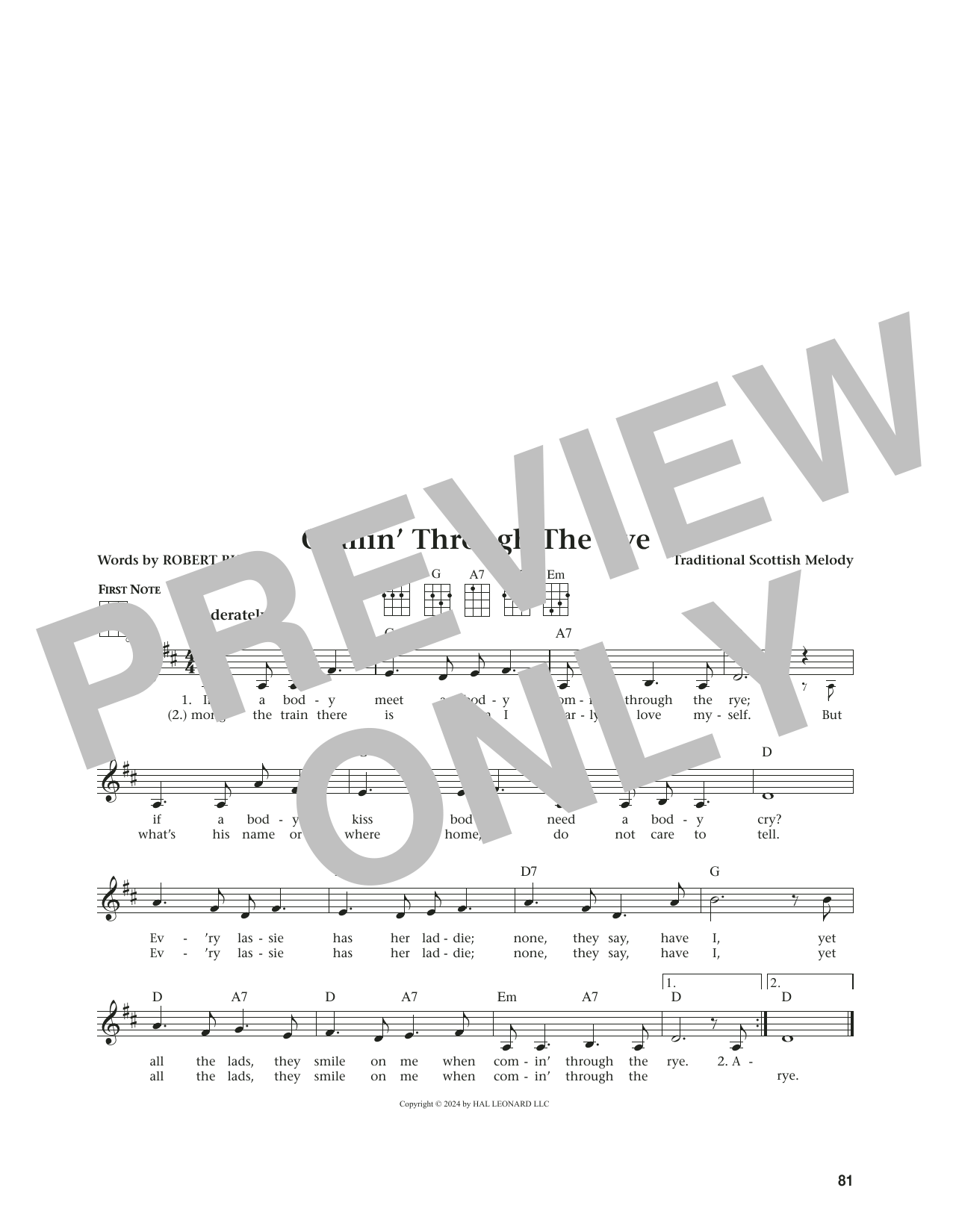 Produktgalerie: Seite 1 von 1 Comin' Through The Rye (from The Daily Ukulele) (arr. Jim Beloff), Robert Burns, Ukulele
