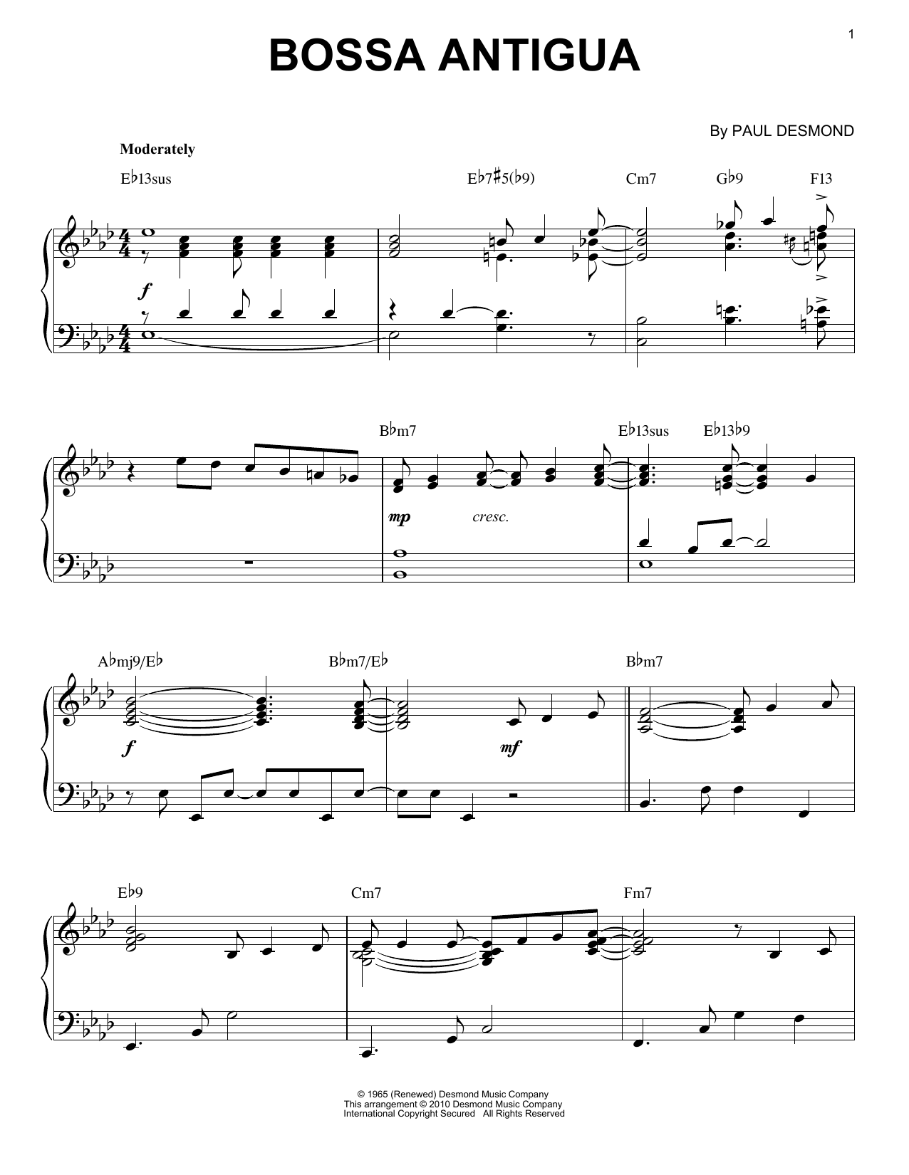 Product picture to: Bossa Antigua [Jazz version] (arr. Brent Edstrom)