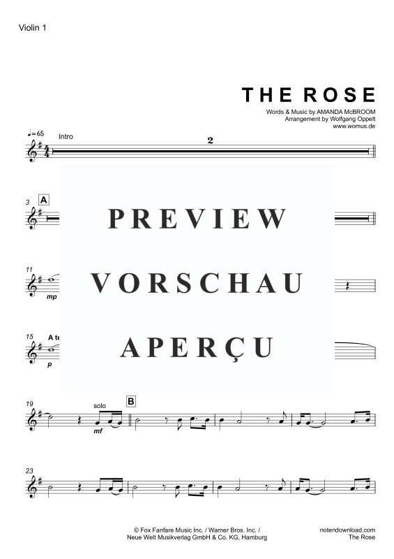 Produktgalerie: Seite 11 von 11 The Rose, Midler, Bette, Streicher Quintett/Ensemble/Band/Chor E-Bass & Drum Set opt.