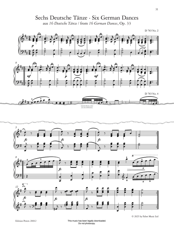 Produktgalerie: Seite 1 von 1 Six German Dances (from 16 German Dances, Op. 33, D 783), Franz Schubert, Klavier