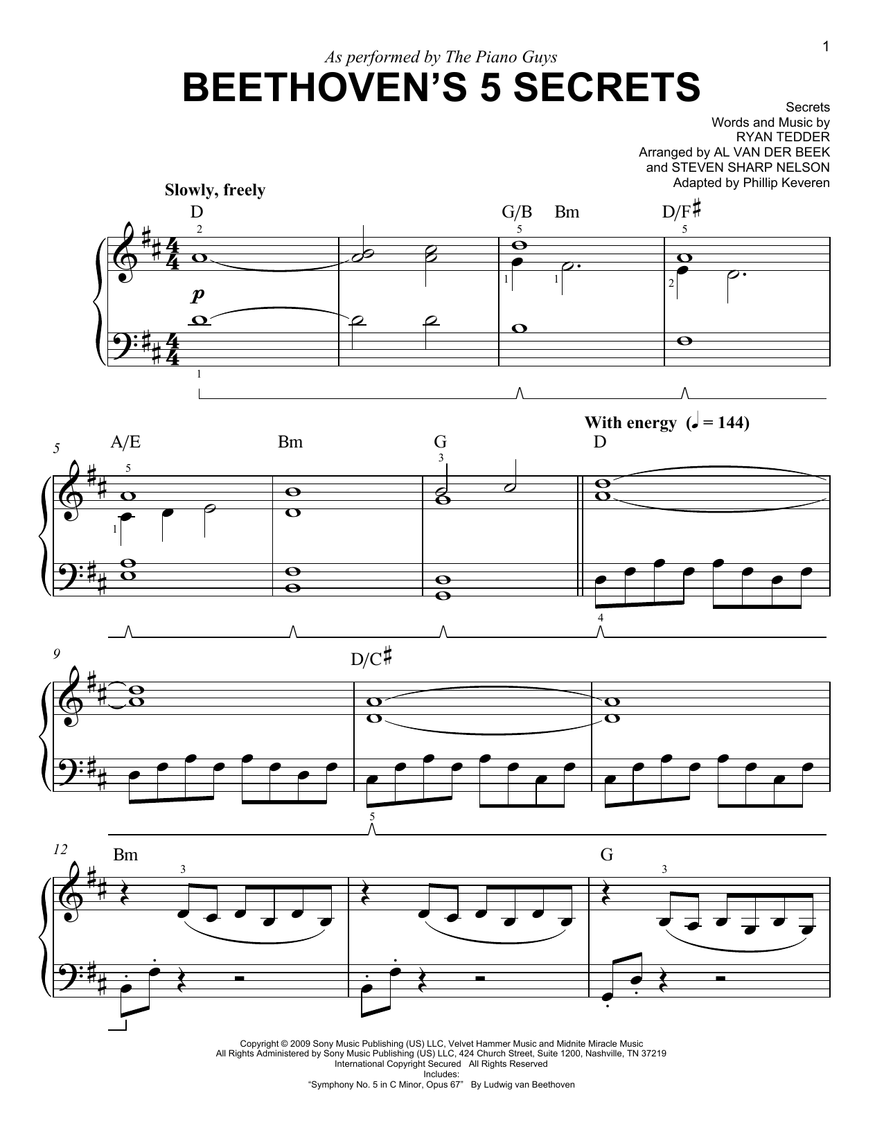Product picture to: Beethoven's 5 Secrets (arr. Phillip Keveren)