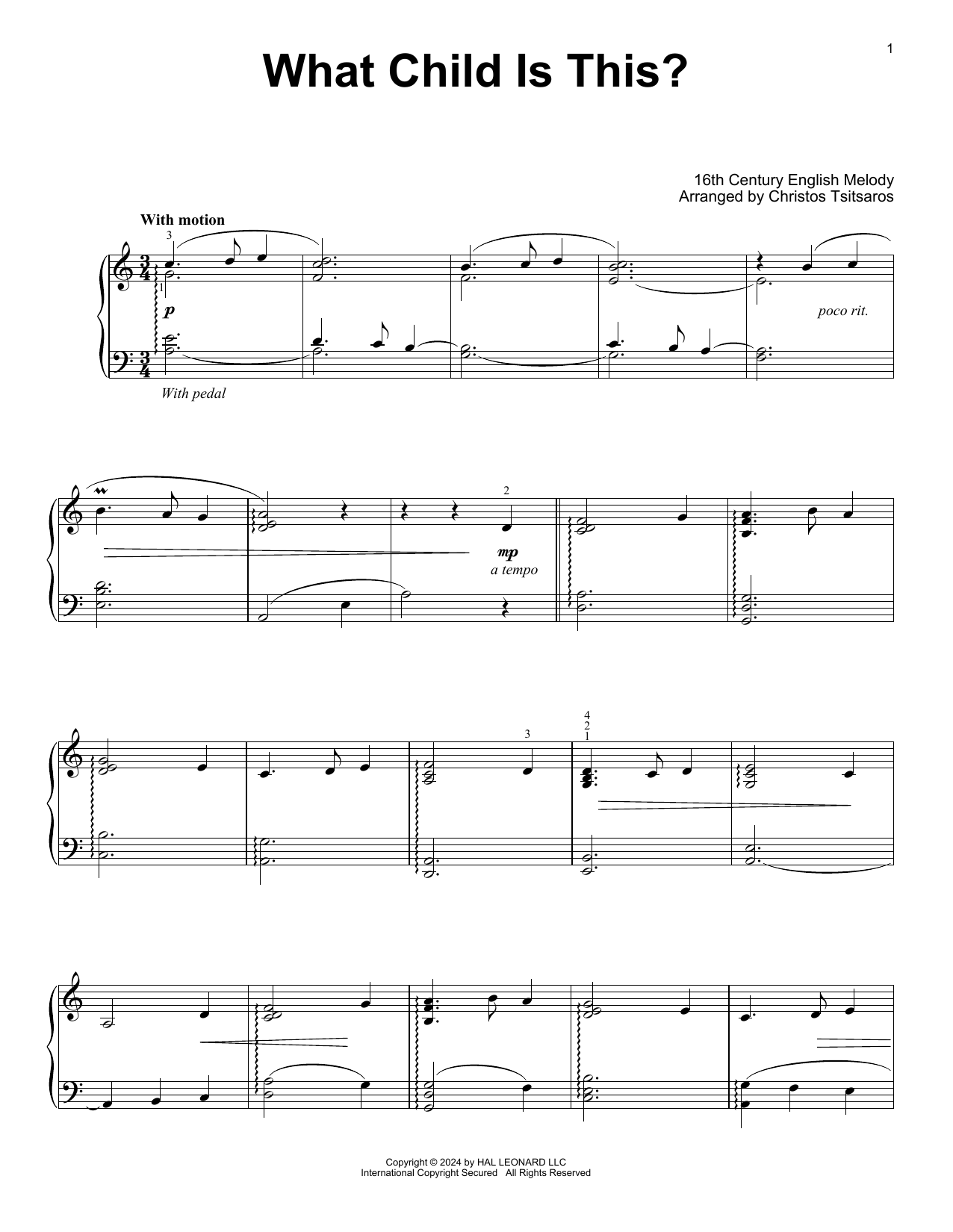 Produktgalerie: Seite 1 von 1 What Child Is This? (arr. Christos Tsitsaros), 16th Century English Melody, Klavier