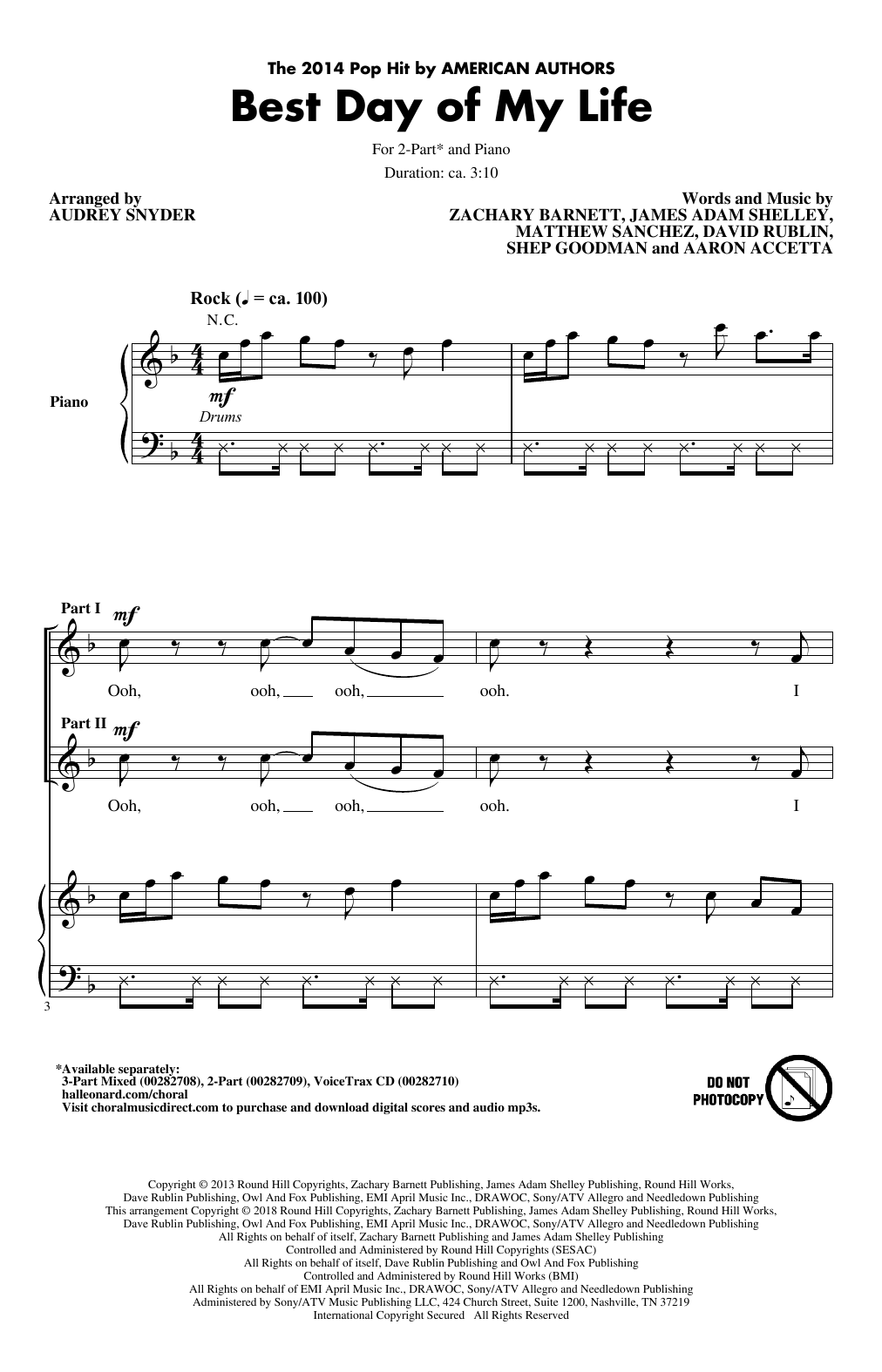 Product picture to: Best Day Of My Life (arr. Audrey Snyder)