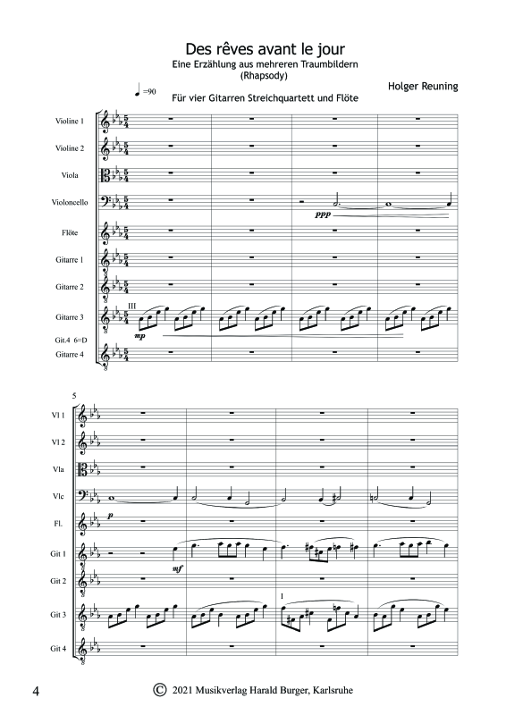 gallery: Des rêves avant le jour, , Gemischtes Ensemble für 4 Gitarren, Flöte und Streichquartett