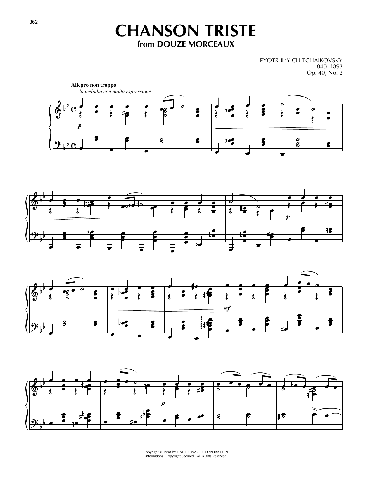 Produktbild zu: Chanson Triste, Op. 40, No. 2