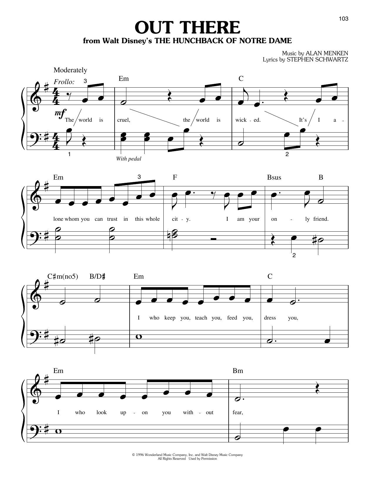 Produktgalerie: Seite 1 von 1 Out There (from The Hunchback Of Notre Dame), Alan Menken & Stephen Schwartz, Klavier