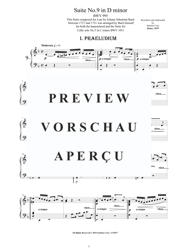 Produktgalerie: Seite 2 von 11 Suite No.9 in D-Moll BWV 995 - Complete Piano Version, , Klavier Solo