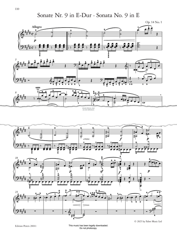 Produktgalerie: Seite 1 von 1 Sonata No. 9 in E, Op. 14 No. 1, Ludwig van Beethoven, Klavier
