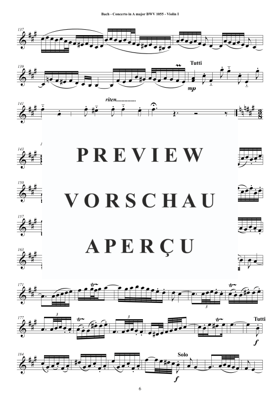 Product gallery: Page 7 of 11 Concerto in A-Dur BWV 1055, , String Quartet - Individual Parts