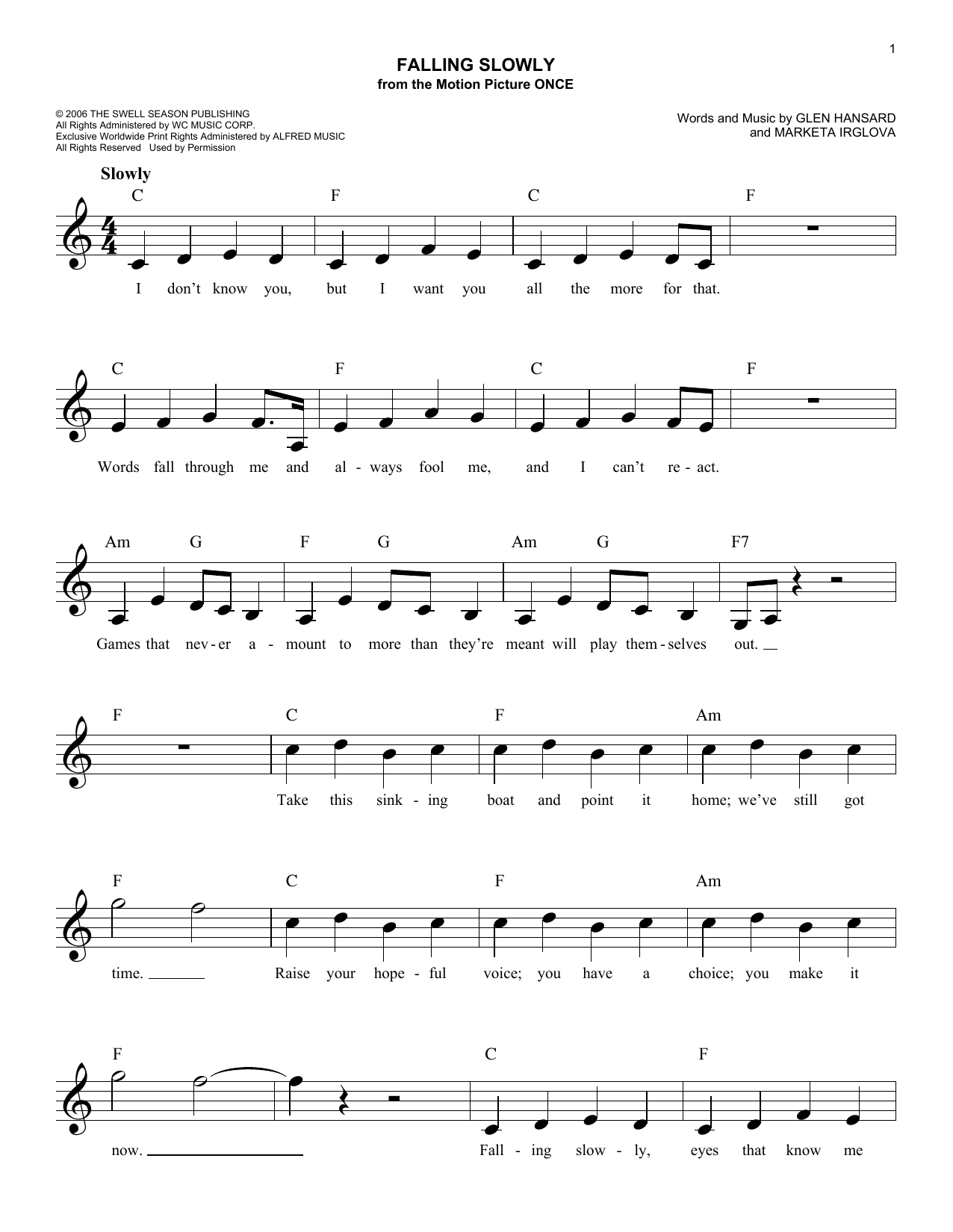 Product picture to: Falling Slowly (from Once)