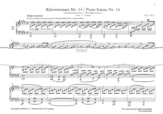 Produktgalerie: Seite 1 von 1 Piano Sonata No. 14 in C# minor, Op. 27, No. 2 (‘Moonlight Sonata’), 1st movement, Ludwig van Beethoven, Klavier